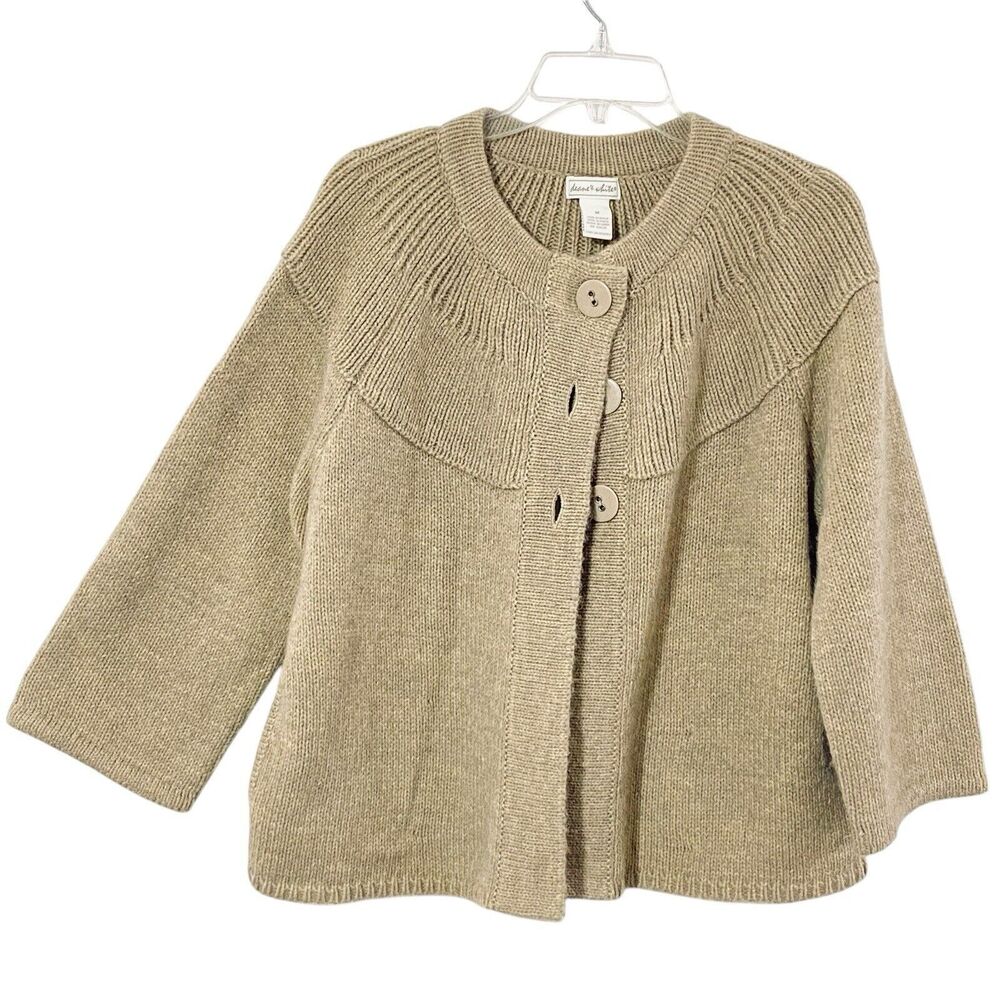 Deane + White Tan Alpaca Blend M  Button Front Knit Cardigan 3/4 Sleeves RAGLAN